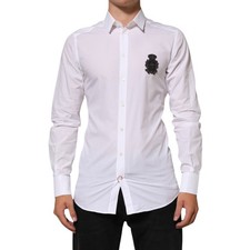 Dolce & Gabbana Shirt White Cotton GOLD DGPatch Formal Dress 39/US15.5/S 1050usd