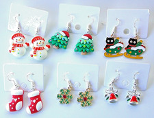 christmas dangle holiday earrings lot of 6 free shipping