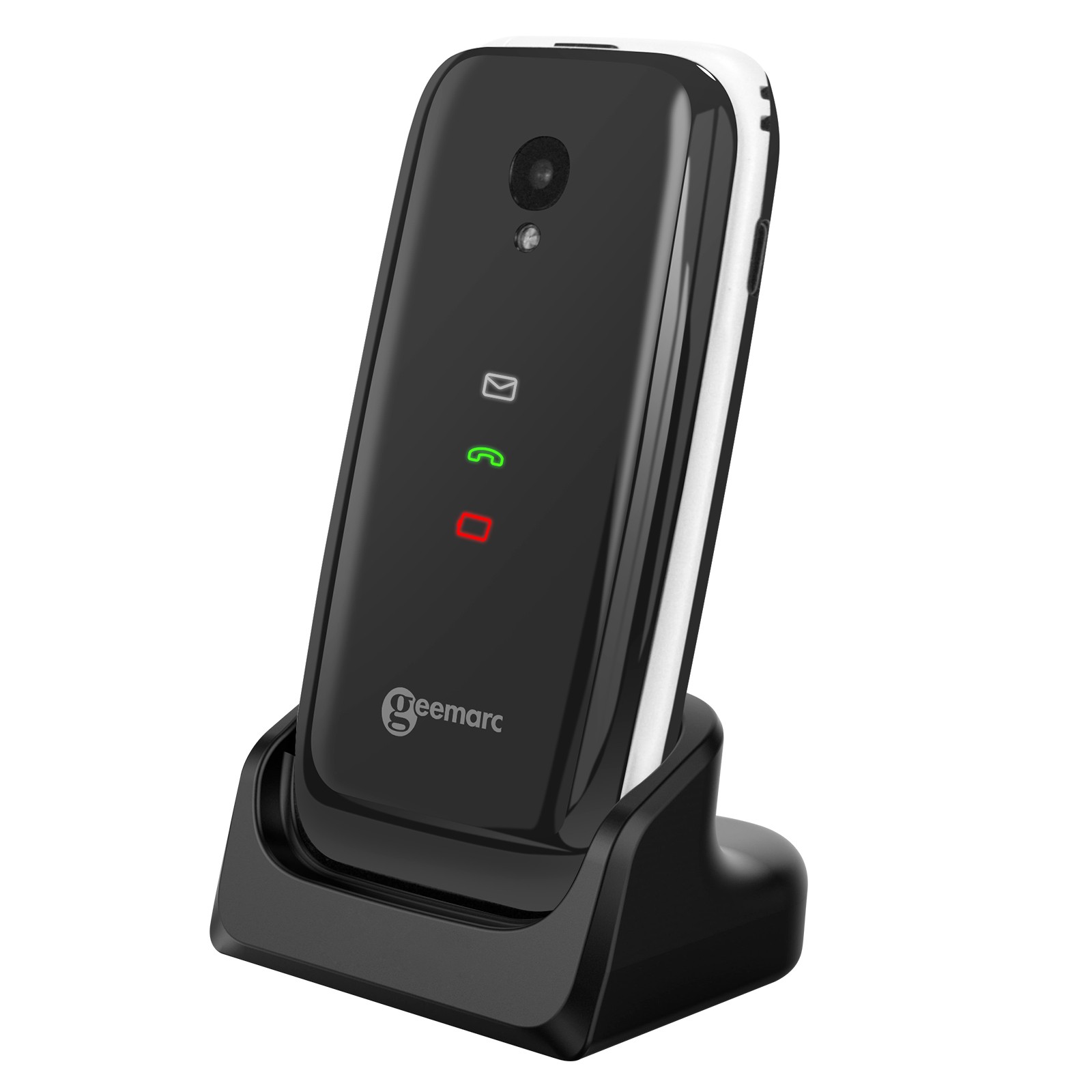 Téléphone senior clapet Geemarc amplifié pour porteurs d'appareils auditifs noir