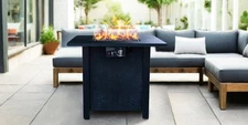 Rattan Fire Pit Table: 25"H, 50K BTU