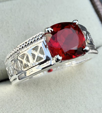 Natural Red Garnet Gemstone With 925 Sterling Silver Ring Gift for Men's and Him