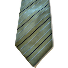 Mens Classic Repp Rep Tie Olive Green Blue Stripes Polyester 10cm W 151cm L