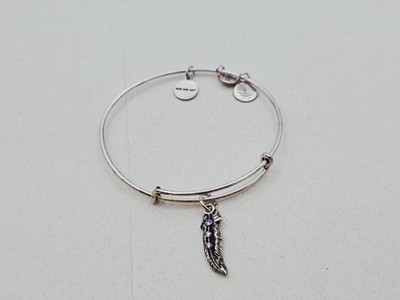 Alex and Ani Charm Silver Bangle Bracelet Feather Swarovski Crystal Adjustable