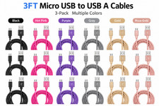 3-Pack 3FT Micro USB to USB A Fabric Nylon Charging Cable Cord Durable Flexible
