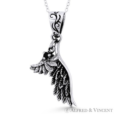 Schutzengel / Adlerflügel Doppelfeder oxidiert .925 Sterling Silber Anhänger