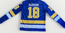 Slap Shot Movie Hanson Brothers Charlestown Chiefs Hockey Jersey Blue Large NEW