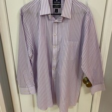 Stafford Dress Shirt Mens 17 32-33 Lavender Striped Fitted Travel Easy Care