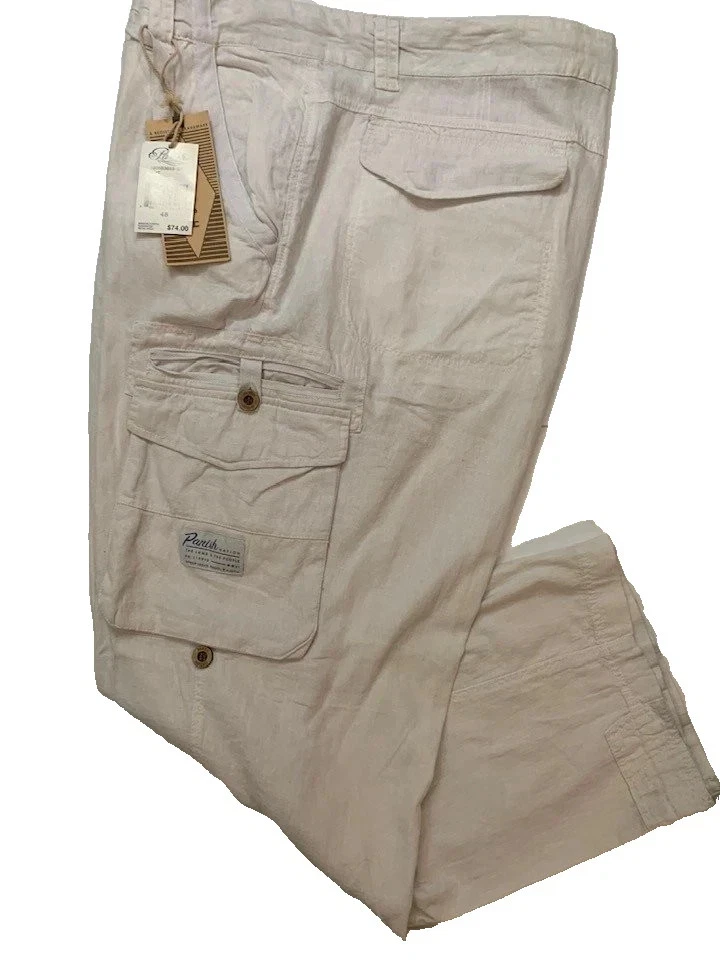 🔥 🔥🔥 NWT Big Men Size 50-48-46/ New Parish White Casual Pants/ Linen Blend
