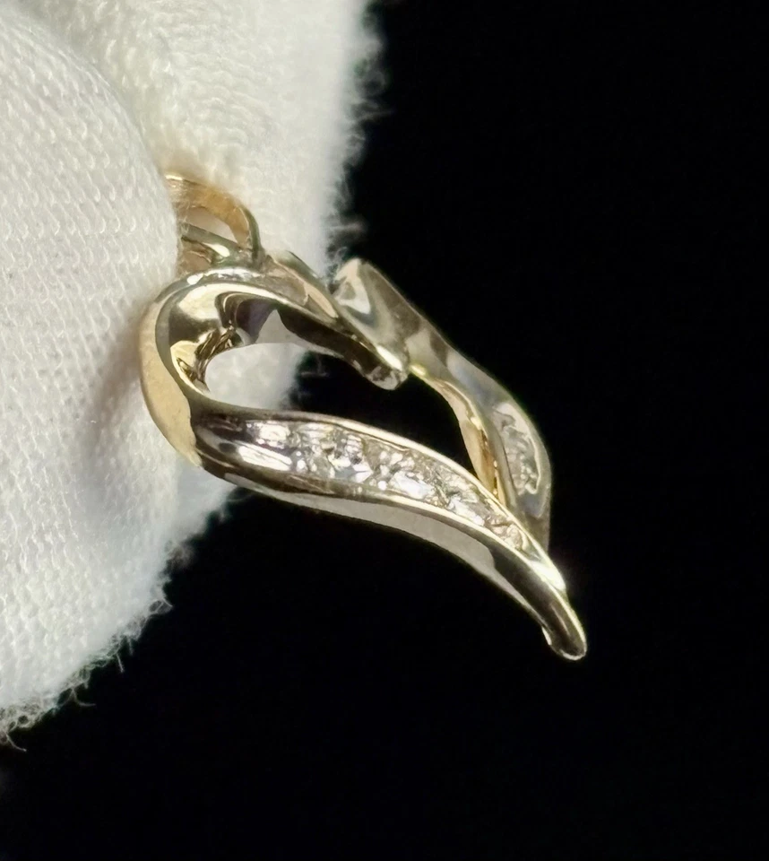 "Colgante Jane Seymour Oro 10k Corazón Abierto Diamante Deslizable Juego de Canales 3/4"" JWBR" Foto 4 de 4