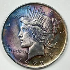 1922-P $1 Peace Dollar 90% Silver Philadelphia US Coin PURPLE BLUE TONING LUSTER