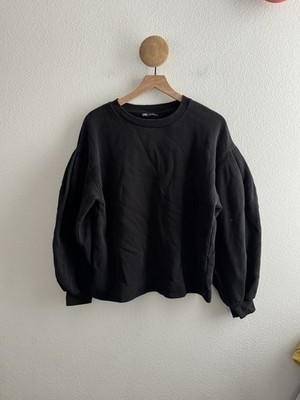 Zara Black Puff Sleeve Sweatshirt Size Large