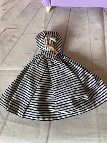 Vintage 1959 Barbie COTTON CASUAL #912 Blue white Striped DRESS Clothes Mattel