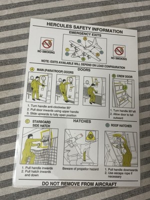 HERCULES AIR FORCE Safety Instruction Card