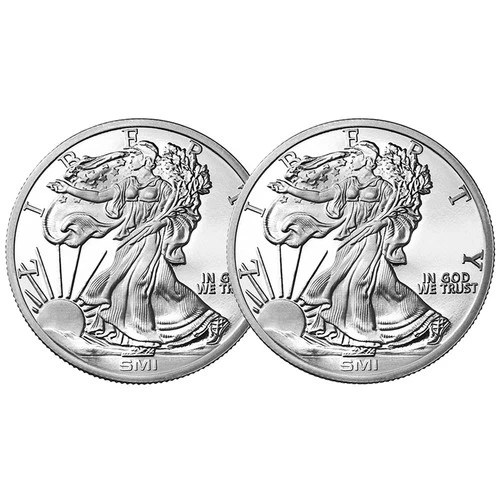 Lot of 2 - 1 Troy oz Sunshine Mint Walking Liberty Design .999 Silver Round