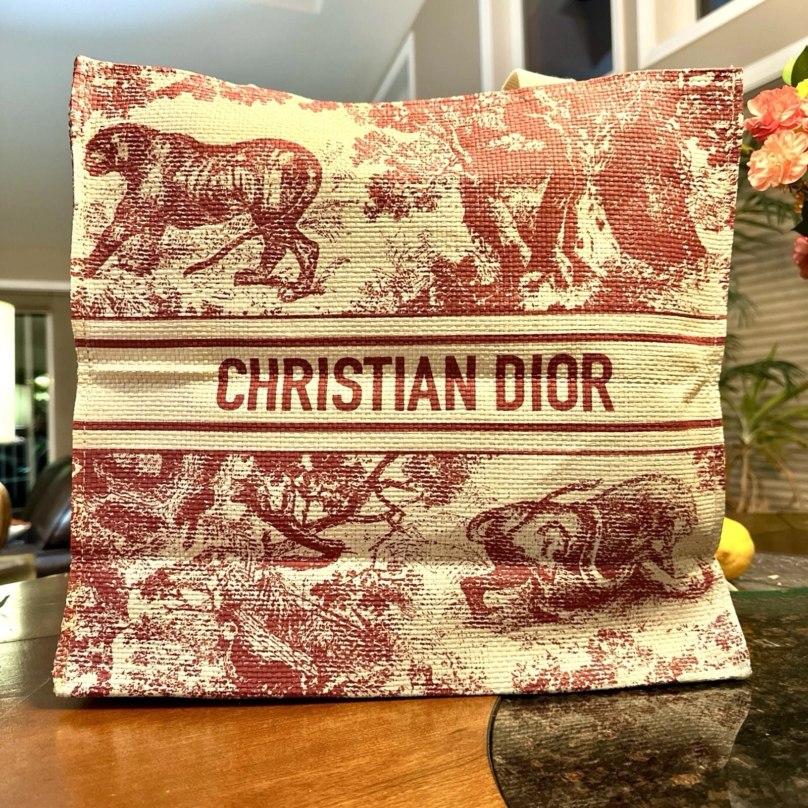 Sac fourre tout Christian Dior Dioriviera nouveauté paille rouge NEUF