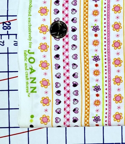 Hearts Flowers Stripes Pink Purple Orange Check JoAnn Cotton Fabric 1 1/2 YD - Picture 3 of 4