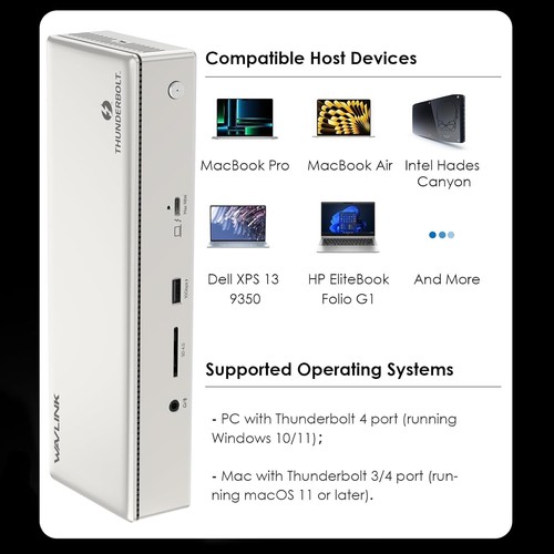 Wavlink Thunderbolt 4 Dock with 100W Charging, Displaylink Docking Station New!! - Picture 8 of 9