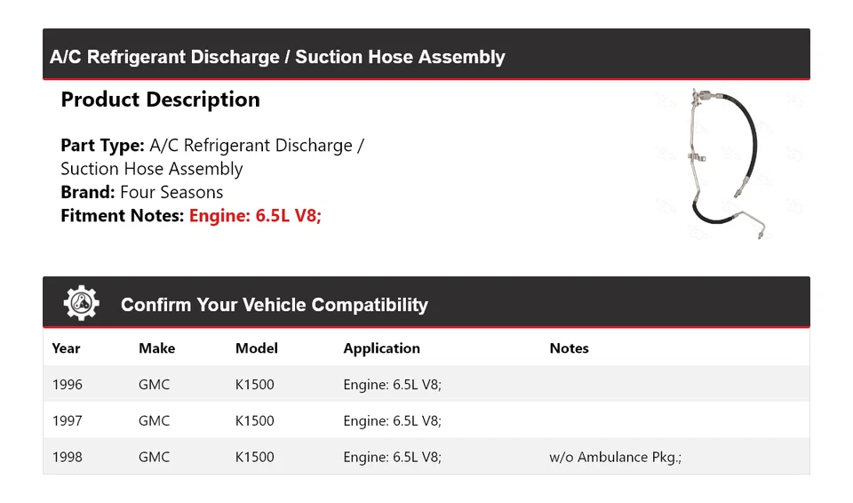 Para 1996-1998 GMC K1500 AC refrigerante descarga/mangueira de sucção conjunto 4 estações - Imagem 2 de 4