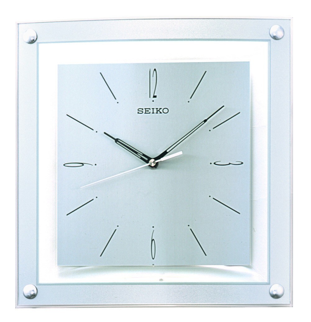 Seiko Square Modern Silver Tone Battery Wall Clock Silent Sweep