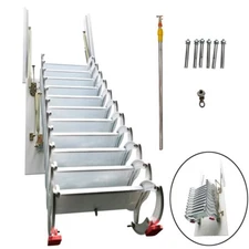 Folding Loft Ladder Stairs Attic Telescopic 11 Steps  Side Mounted White 660lbs
