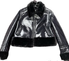 Lola Skye Womens Black Vinyl Collar Jacket Coat Size 8