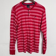 Nautica Boys Henley Striped T-Shirt Size L 14/16 Red Striped Embroidered