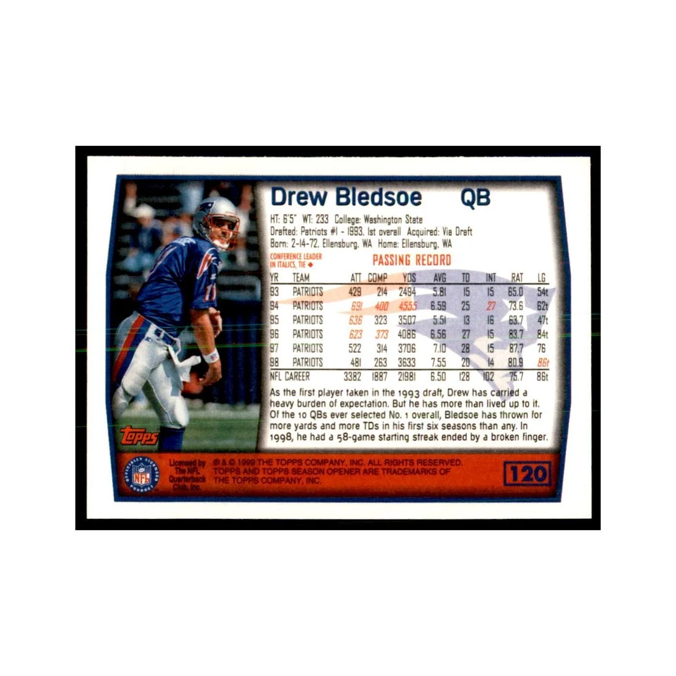 Drew Bledsoe 1999 Topps #120 Football Cards Football Card NM - Image 2 of 3