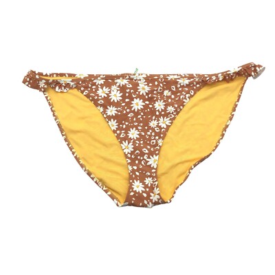 Aerie Womens Bikini Swim Bottom Daisy Print Ruffle Brown White Size XXL
