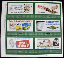 Original 1951 Lionel 6 Uncut Billboard Silver Springs/Baby Ruth/Sunoco Plus