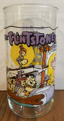 1991 HARDEE'S THE FIRST 30 YEARS FLINTSTONES GLASS - GOING TO THE DRIVE IN 1964