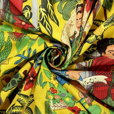 Indian Yellow Frida Hand Printed Cotton Fabric Sewing Fabrics Dressmaking Crafts