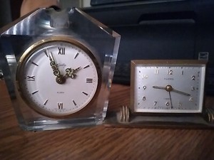 2 Desk Clocks BRADLEY GLASS ALARM CLOCK AND FLORN 7 JEWELS BRASS ALARM CLOCK