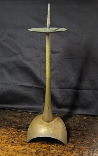 Vintage Tall Brass Candle Holder Atomic Mid Century Modern MCM 1960 Modernist - Picture 4 of 11