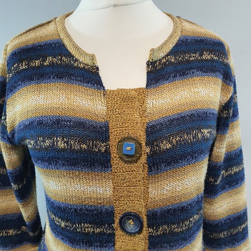 M&S Per Una Textured Boxy Cardigan Jacket Bolero Stripe Feature Buttons Size 16 - Picture 10 of 23