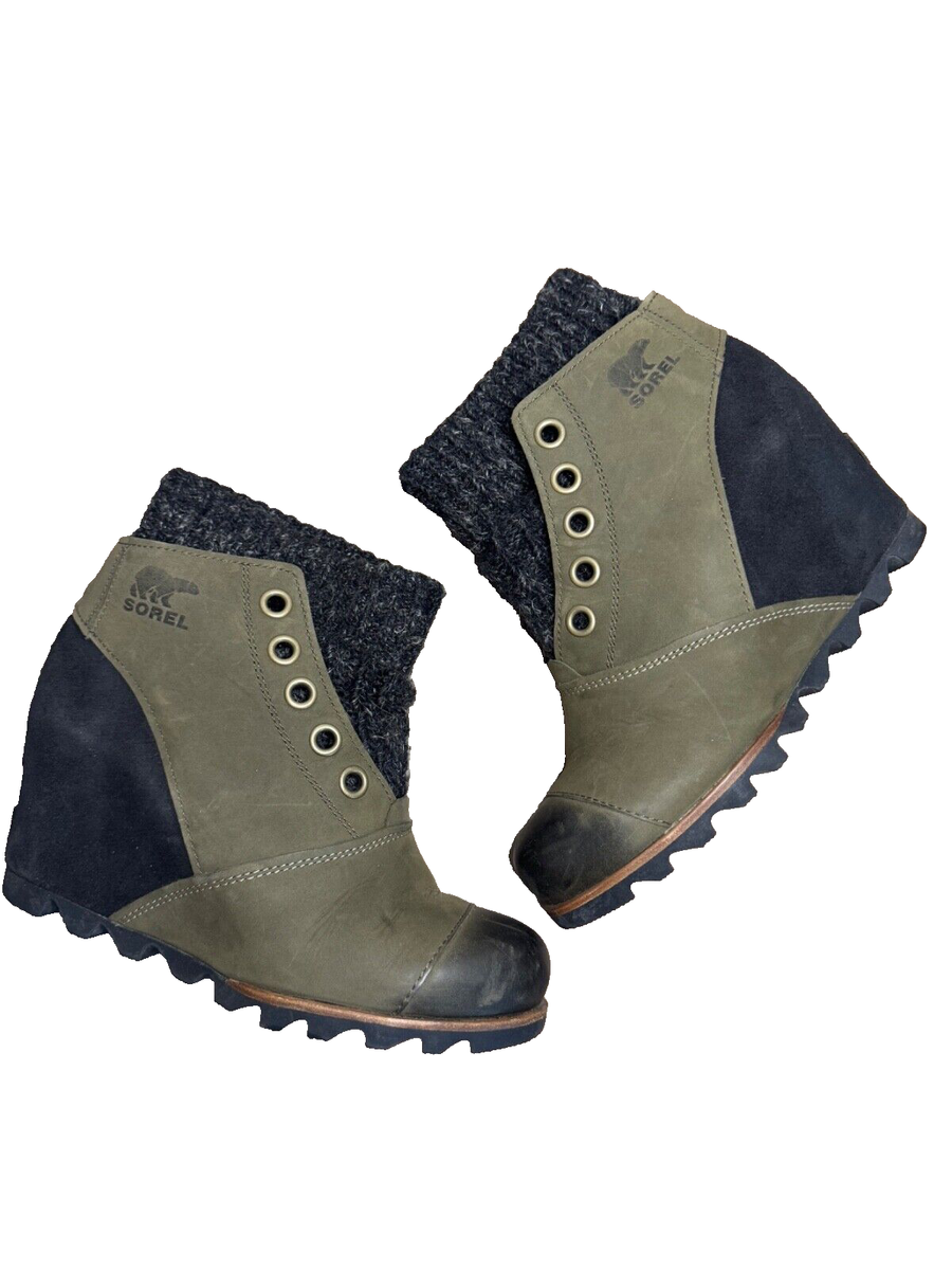 Sorel Joanie Sweater Wedge Ankle Winter Boots NL2336-213 Green