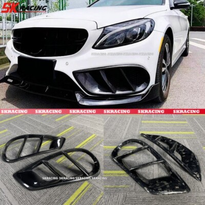 Gloss Black FRP Front Bumper Grill Fog Air Vent Cover 15+ For Benz W205 C250 C43