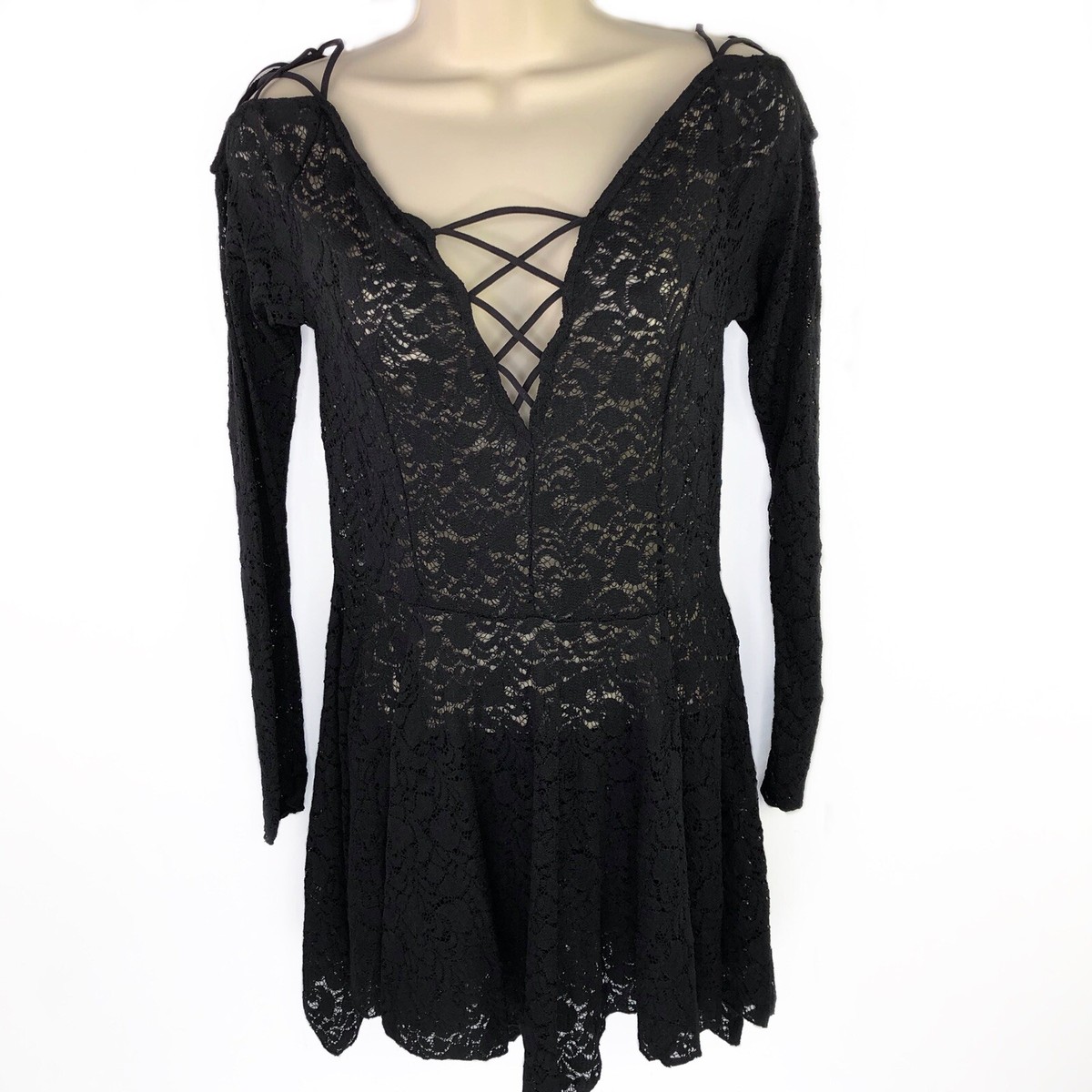 intimately free people black dress Free People Intimately Mini Black Dress Backless Halter with Lace Details  (Size S)