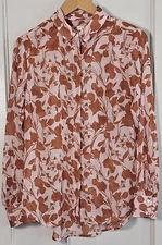 A New Day Blouse Women Sm Pink Rust Floral Sheer Button-Up Shirt Top Cottagecore