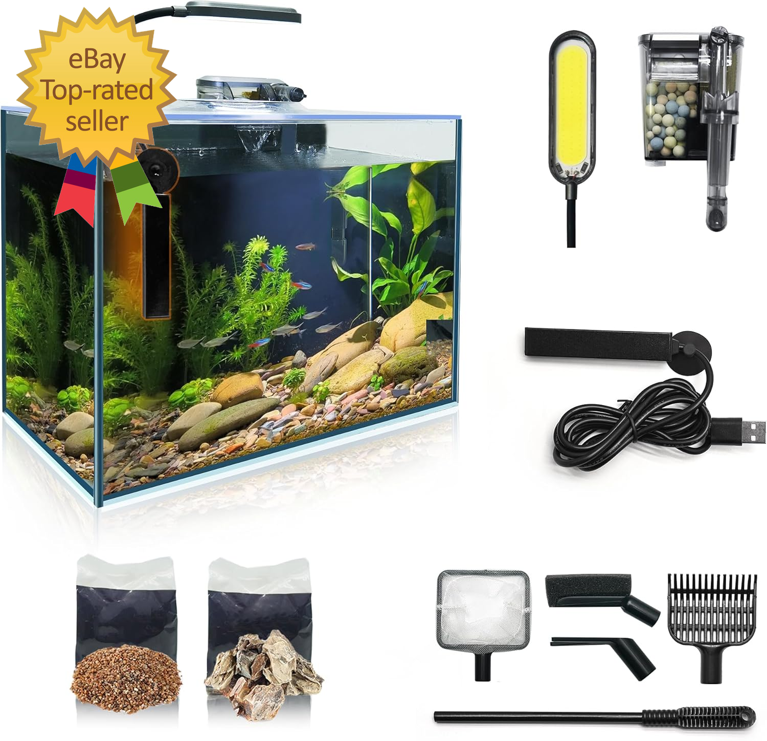 2.6 Gallon Betta Fish Tank Kit with Heater and Self-Cleaning Glass Aquarium