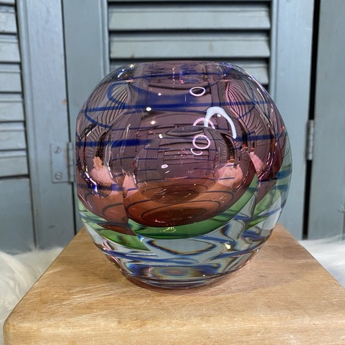 Vintage mundgeblasene Wassermelone Sommerso facettierte Glas Vase Kerzenhalter Murano? - Bild 6 von 13
