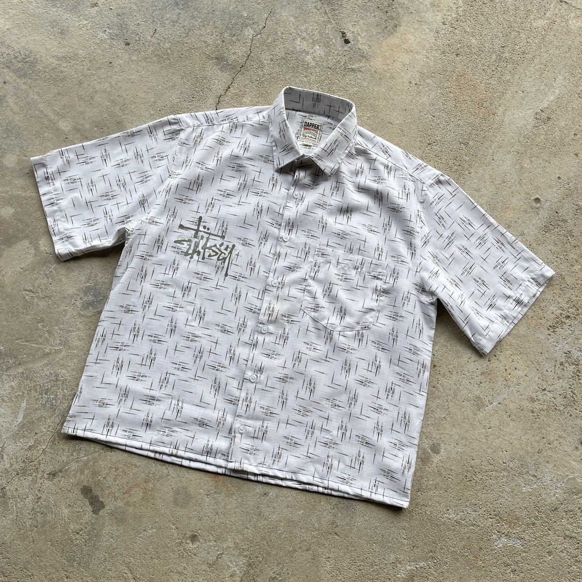 Vintage Custom Stussy 8 Ball Shirt XL Cropped Boxy Button Up