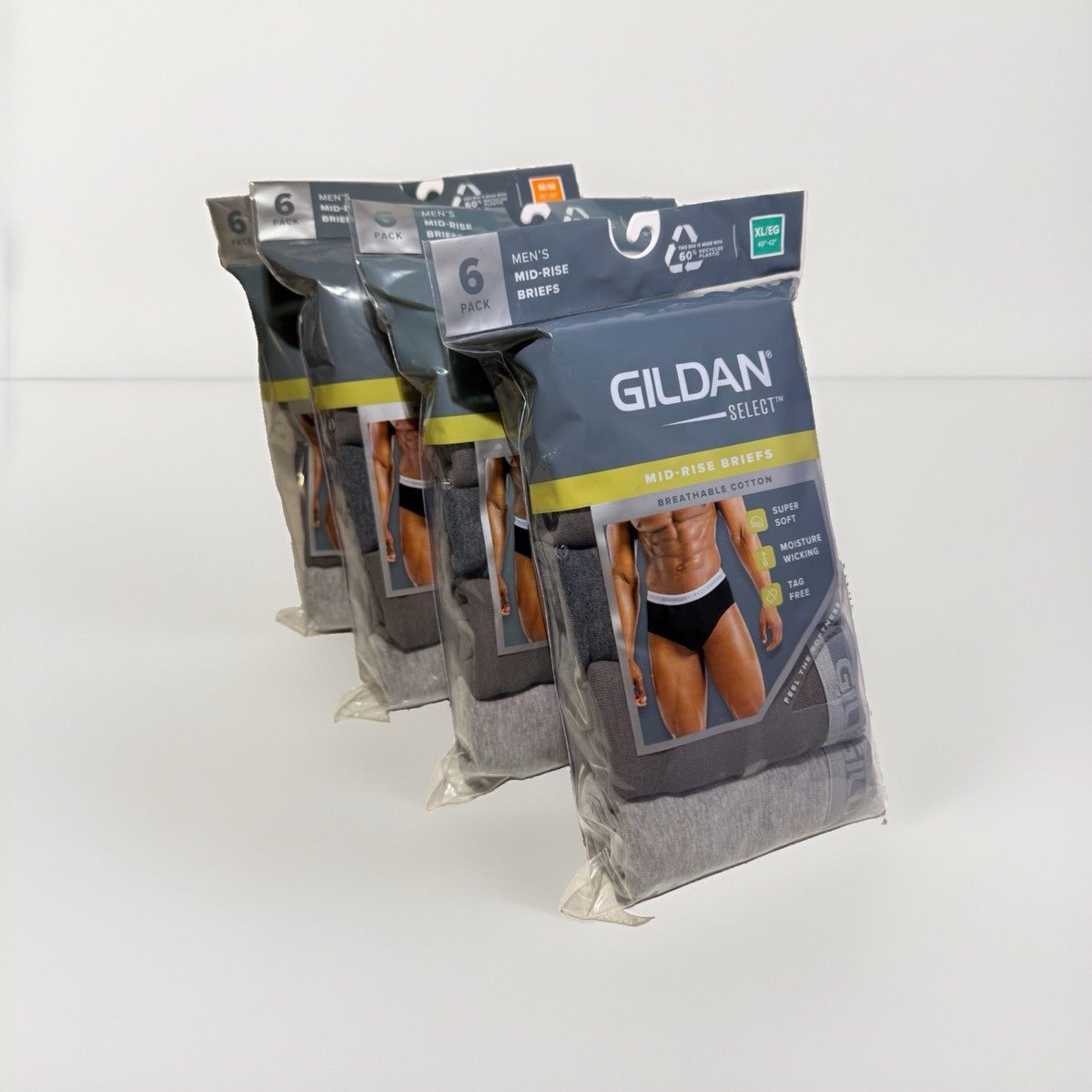 New Gildan Select Men 6 Pack Mid Rise Breathable Cotton Briefs Sizes S, M, L, XL View 2