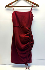 Windsor Burgundy Square Neck Ruched Drawstring Zip Romper Poly/Span XS