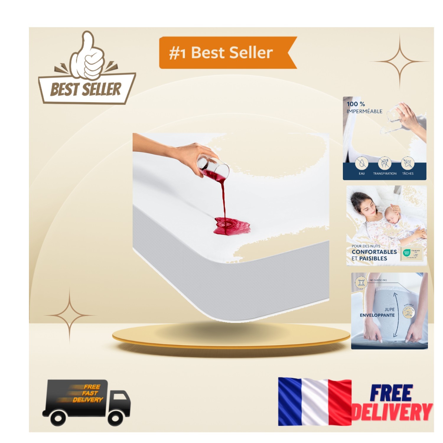 Tissu respirant et imperméable protège-matelas 90x190 cm lavable