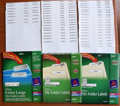AVERY 5366 8366 5027 LASER INKJET 1/3 CUT WHITE FILING LABELS, OPEN PACKAGES