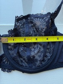 Aubade Lace Underwire Bra Navy Blue Embroidered Sheer Demi Balconette Womens