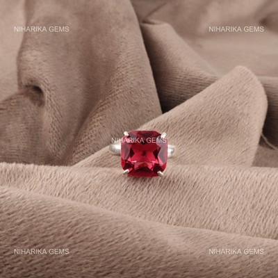 Cushion Natural Pink Tourmaline 925 Sterling Silver Mother Solitaire Trendy Ring