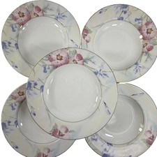 Mikasa Matisse CAH20 Pasta Bowls Set of 5 Bone China Floral Gold Rim 8.75”