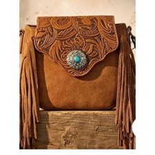 Montana West Floral Tooled Fringe Crossbody Bag Brown NWT