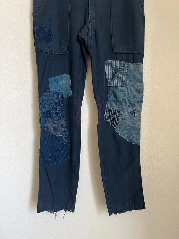 Pantalón Greg Lauren Algodón/Seda Ajustado Patchwork Calce Ajustado Ejército en Índigo Talla 1/Pequeño Foto 4 de 4
